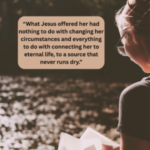 Woman reading quietly, representing faith, renewal, and a source that never runs dry